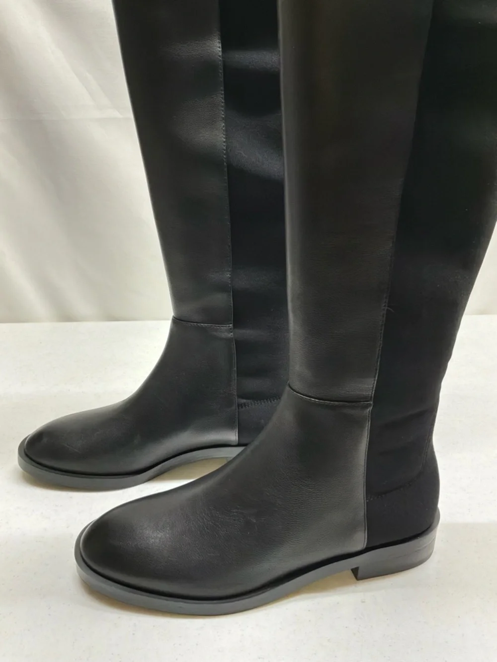 Stuart Weitzman Black Leather and Microstretch Over-the-Knee Riding Boots Size 5
